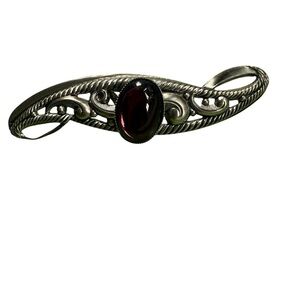 Silver Tone Ornate Oval Stone Brooch Pin Elegant Statement Jewelry Women Costume